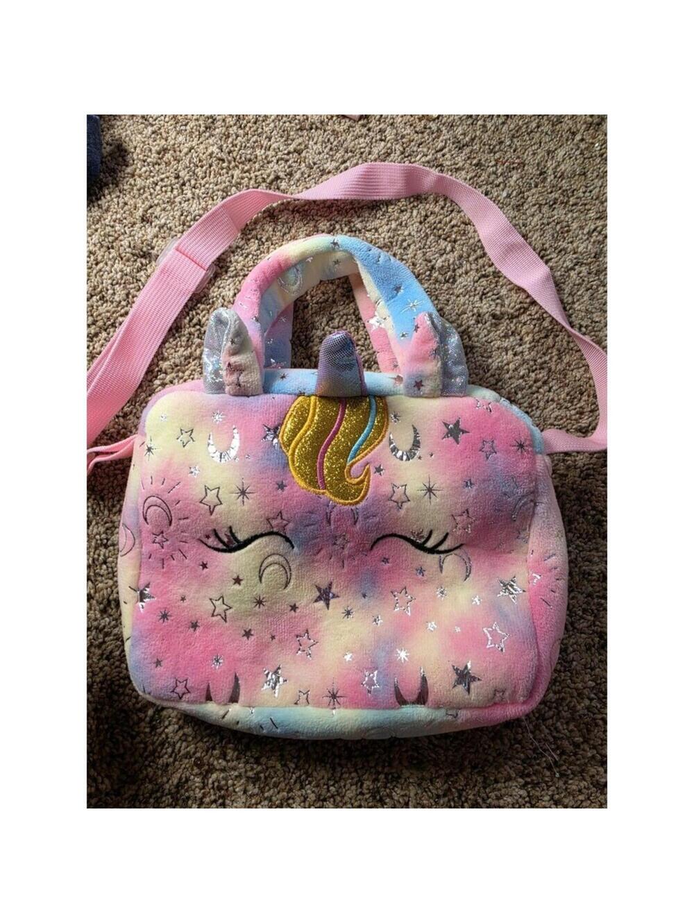 Cute Unicorn Plush Crossbody Bag with Star and Moon Design